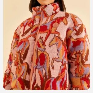 FARM Rio WILD Horses Tricot Reversible Knit Puffer Jacket